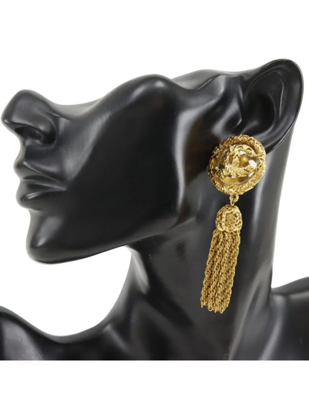 Chanel CC Logo Fringe Tassel Chain Vintage Gold Plated Earrings